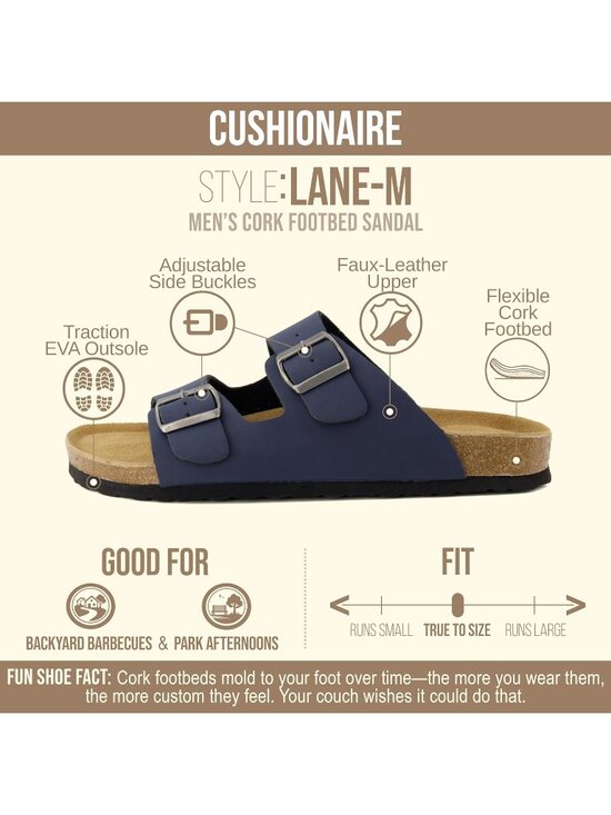 Men\'s Navy Nubuck Lane Cork Footbed Sandals Adjustable Buckle Comfort Slides